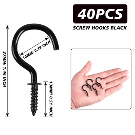 GODLOVEM 40 Pieces Metal Screw-in Ceiling Hooks Cup Hooks, 1.46 Inch, Black