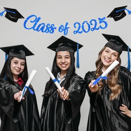 Graduation Decorations Class of 2025 Blue Banner Party Supplies School Home Car Decorations