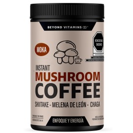 Cafe soluble con Hongos  Dale power a tu día  Café potenciado con hongos adaptógenos Melena de Leon, Chaga y Shiitake  Bajo en calorías y bajo índice 
