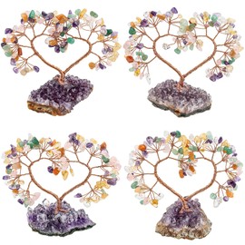 Nupuyai Lucky Tree Decoration Figures Love Tree Heart Shape Desk Decoration Feng Shui Money Tree Made of Quartz Crystal and Amethyst Druse