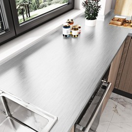HotDecor 17.7 x 315 Silver Stainless Steel Wallpaper Peel and Stick Contact Paper for Kitchen Cabinets Thick Brushed Silver Metallic Wallpaper Adhesive Waterproof Contact Paper for Counter Appliance