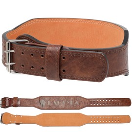 DALAYEA Weight Lifting Belt Gym Fitness, Cowhide Leather, 4” Padded Lumbar Back Support,10 Adjustable Holes,Heavy Duty Workout Training Strength Training Fitness,Men Women(Brown-S)
