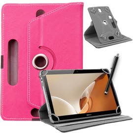 DV 10 inch Tablet Case - Universal Stand Case Folio Cover Magic Leather 360° Rotating Case Fits for ALL 10in Inch & 10.1in Inch Tablets + Stylus Pen (PINK)