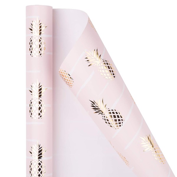WRAPAHOLIC Wrapping Paper Roll - Pastel Pink Color with Foil Pineapple Design for Birthday, Valentine's Day, Wedding, Baby Shower Wrap - 30 inch x 16.5 feet