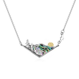 PELOVNY Christmas Gifts 3D Mountain Range Necklace for Women S925 Sterling Silver Wandering River Mountain Valley Sunset Pendant Nature Jewelry Gift for Nature Lovers and Climbers