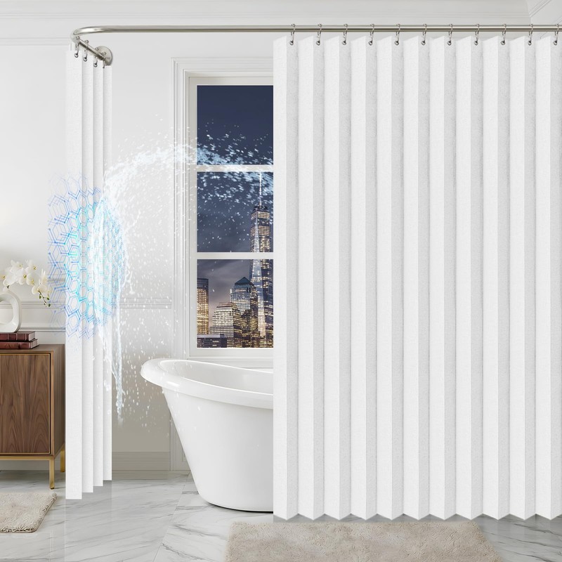 AJAZZ Magnetic Folding Shower Curtains Fabric Polyester Material Waterproof Shower