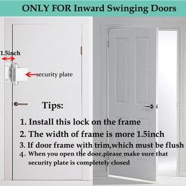 Home Security Door Lock,2 Pack Child Proof Door Reinforcement Lock with Upgraded Stainless Steel Screws for Inward Swinging Door,Privacy Door Latch Defend Home and Hotels