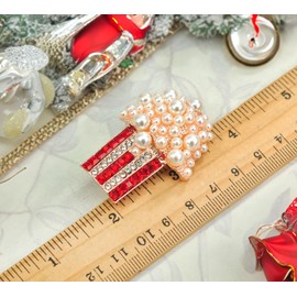 Gyn&Joy Golden Tone Red And Clear Crystal Colored Rhinestones Faux Pearl Popcorn Brooch Pin BZ155