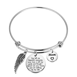 You Left Me Beautiful Memories Bracelet with Guardian Angel Loss Jewelry Remember Loved One for Mom Dad Grandma (BR-Youleft-Mom)