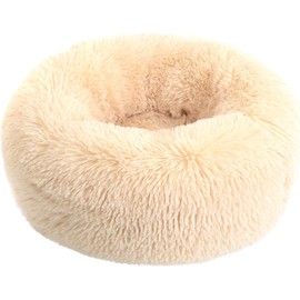 PEIFUKOPet Calming Bed, Soft Plush Dog Cat Cushion with Cozy Sponge Non-Slip Bottom for Small Medium Pets Snooze Sleeping Autumn Indoor, Machine Washable (Brown 60CM)