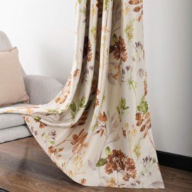 Leeva Home Decor Blackout Print Curtains for Living Room, 52" Width and 84" Length Brown and Green Leaves Darkening Window Drapes for Guest Room, 2 Panels