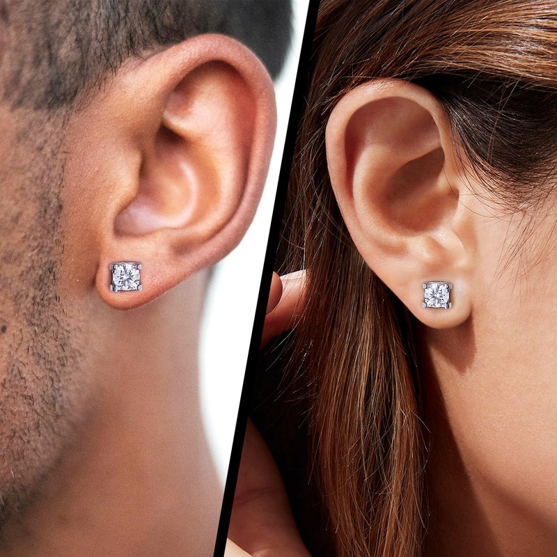 Moissanite Stud Earrings, 1ct Round Cut D Color VVS1 Clarity