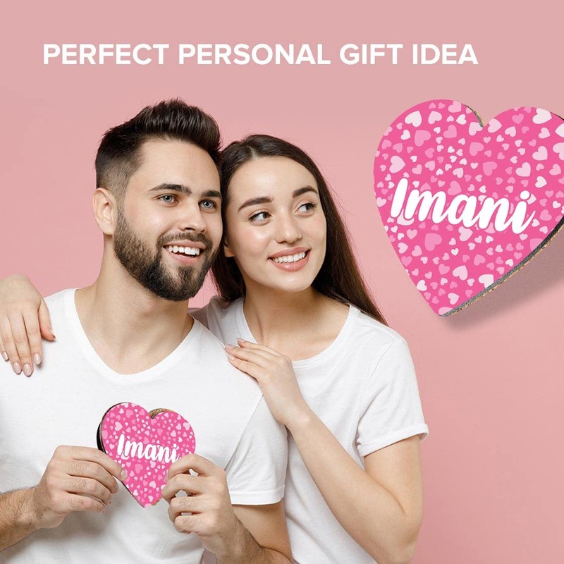 1 x Heart Coaster - Name Imani Pink Hearts Love