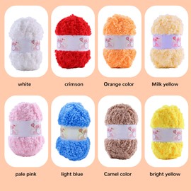 ACESOME 4Pcs Fluffy Yarn Crochet Yarn, Polyester Yarn 50g/Ball Plush Yarn Flutterby Soft Yarn for Crochet, Knitting Yarn for Blanket, Baby Clothes, Headwear,Dolls, Rug (Red)
