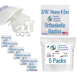 3/16 Inch Orthodontic Elastic Rubber Bands - 500 Pack - Clear Latex Free, Heavy 4.5 Ounce Small Rubberbands, Braces, Dreadlocks Hair Braids, Tooth Gap, Packaging, Crafts - Sonic Dental - Made in USA