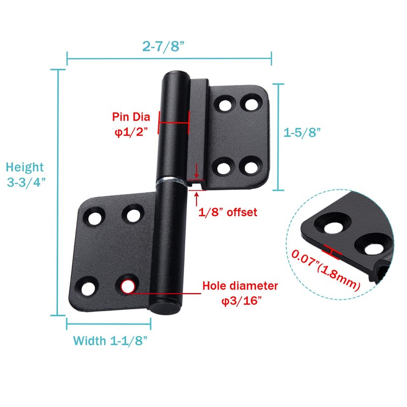 3-3/4 Inches Black Offset Door Hinges Small Flag Lift Off