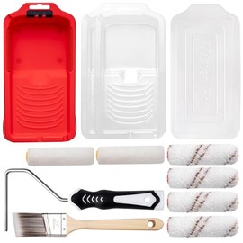 Mister Rui Kit de rodillos de pintura de 4 pulgadas, juego de bandejas profesionales de 12 piezas con 6 fundas de microfibra, forro y cubierta, mango, cepillo en ángulo de 1.5 pulgadas, para paredes