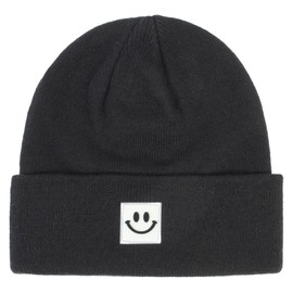 Orfila Beanies for Men Women Smiley Face Warm Winter Hat Toque Unisex Gifts for Men Women Boyfriend Him Black