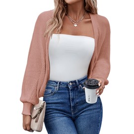 HOTOUCH Y2K Bolero Fall Women's Shrugs Long Sleeve Knitted Cropped Bolero Open Front Casual Elegant Cardigan for Dress Dustypink