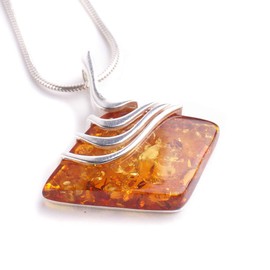 MyBernstein Amber diamond shaped design pendant made of amber (amber jewellery 10099), Silver amber Silver, Amber