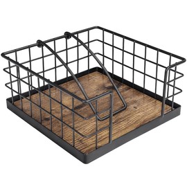 Homode Napkin Holder for Table, Farmhouse Napkin Holders for Paper Napkins, Flat Napkin Basket with Weighted Arm, Wood Kitchen Napkin Dispenser - Color: Rustic Grey