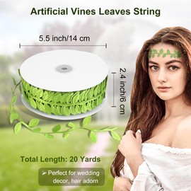 Naidiler Leaf Ribbon, 20Yards Artificial Green Ribbons for Crafts, Grass Olive Green Leaf Trim Rope for Baby Shower Wedding Party Wrapping Home Decor Wreath Garland