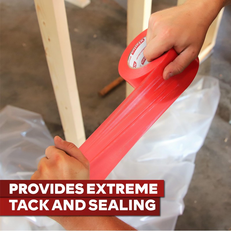 XFasten Red Construction Coating Tape, 3" x 180ft, Polymer Coating
