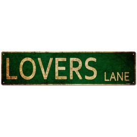 Gnictely Home Room Sign,Bedroom Sign,Garage Signs Wall Art,Wall Decor for Home ""Lovers Lane"" 4 * 16"" Metal Aluminum Sign, Green006