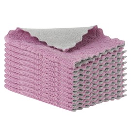 JUNART 10Pcs Dish Cloth,Coral Velvet Kitchen Towel Super Absorbent, Easy to Clean, for Kitchen, Bathroom, Living Room,etc (Purple)