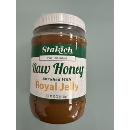 Stakich Royal Jelly Enriched Raw Honey - Pure, Unprocessed, Unheated - 40 Ounce
