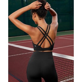 RUNNING GIRL High Impact Sports Bras for Women - Scoop Neck Strappy Sports Bra High Support Moulded Cup Workout Bra(WX3022 Black L)