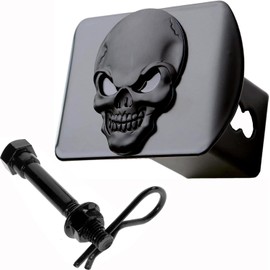 LFPartS 100% metal cráneo 3D cubierta de enganche de remolque para receptores de 2 pulgadas (negro sobre negro)