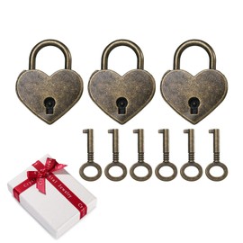 Set of 3 Antique Vintage Heart Shape Mini Padlock with 6 Keys Set, Nostalgia Vintage Antique Art Heart Small Padlock for Diary Love Lock Party Gift Decoration