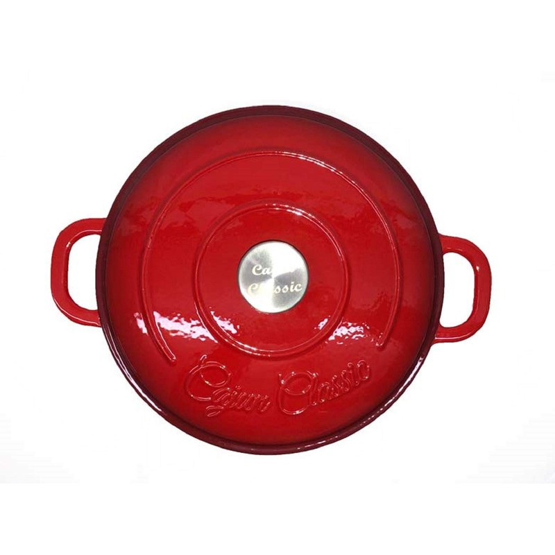 5QT Red Enamel Coated Cast Iron Dutch Oven with Silver