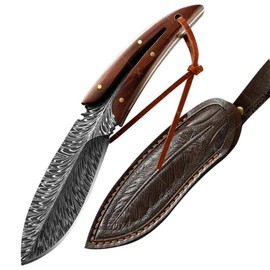 Feather Knife,Meat Cleaver Kitchen CookingKnife with Sheath Outdoor CampingThanksgiving Christmas Gifts Steel Cover feather knife sharp feather - shape: ZD-0