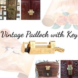 Mini Chinese Style Traditional Magpie Flowers Padlock Small Key for Vintage Furniture Padlock Vintage (Gold)
