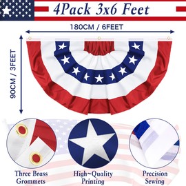 6 Pack 3x6 FT American Bunting Flag, USA Pleated Fan Flag Patriotic Half Fan Banner 4th of July Decorations Outdoor Memorial Day Decor Fourth July Independence Day Outside Red White and Blue Decor