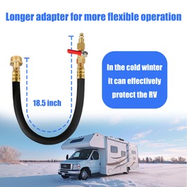 Hourleey RV Winterizer Kit, 18.5" Sprinkler Winterizing Blowout Adapter with Shut Off Valve, Air Compressor Quick-Connect Plug to 3/4" Hose Blow Out Adapter for Motorhome Boat Camper Travel Trailer