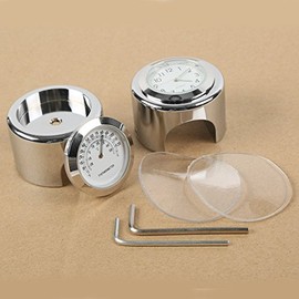 XMT-MOTO 7/8" 1" Handlebar Chrome Dial Clock Temp Thermometer for Harley Crusier Chopper