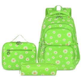SIVENKE Daisy Printed School Backpack Set with Lunch Bag Pencil Case 3 Pieces School Bags for Teens Girls Boys Primary Junior Middle School Water Resistant Lightweight Bookbag Travel Rucksack