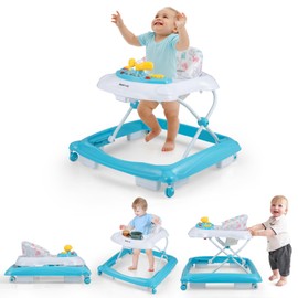 HONEY JOY Baby Walker, 5 in 1 Infant Activity Walker with Wheels, Music, Removable Cushion, Toddler Foldable Push Walker for Boys Girls, Anti-Rollover Walkers for Babies 7-14 Months (Green)