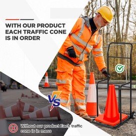 DaisyInner Traffic Cone Cart with Wheels 350 Lbs Capacity Storage Dolly Holder 18.5 w x 19.5 d x 49 h Black Traffic Cone Cart for Construction, Parking Lots, Schools, Car Driving Training