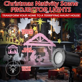 Glooglitter Christmas Nativity Scene Projector Lights Outdoor Waterproof Christian Holy Rotating Projector Yard Stake Lights for Xmas Holiday Winter Home Yard Garden Outdoor Indoor Decoration