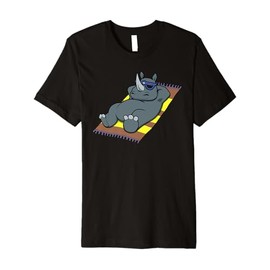 Funny Rhino Sunbathing Cartoon Design Cute Relaxing Animal Premium T-Shirt