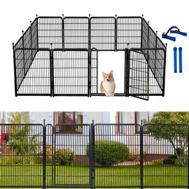 Okaygardn 32 in(H) Dog Fence Outdoor For Yard, 21 in Wide Low Threshold Gate, 12 Panels Total 26.6 Ft(L) Fencing For Garden Beds, Animal Barrier Fence, Dog Pen Indoor or Outdoor,Landscape Fence Border