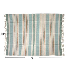Creative Co-Op Striped Woven Cotton and Linen Throw with Fringe, Multicolor
