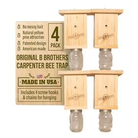 Carpenter Bee Traps, Outdoor Hanging Catcher Kit for House, Wooden Carpenter Bees Trap for Swarm Control, Bee Traps Outside for Home, Yard and Garden, Natural Wood Color - 4 Pack