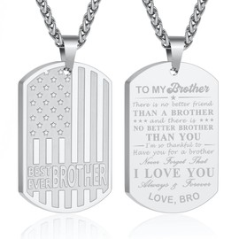 GLITTO To My Brother Necklace Gifts from Bro, Best Brother Ever Dog Tags American Flag Pendant Chain Jewelry Christmas Birthday Valentines Father's Day Gifts Ideas Presents for Men Boys Silver