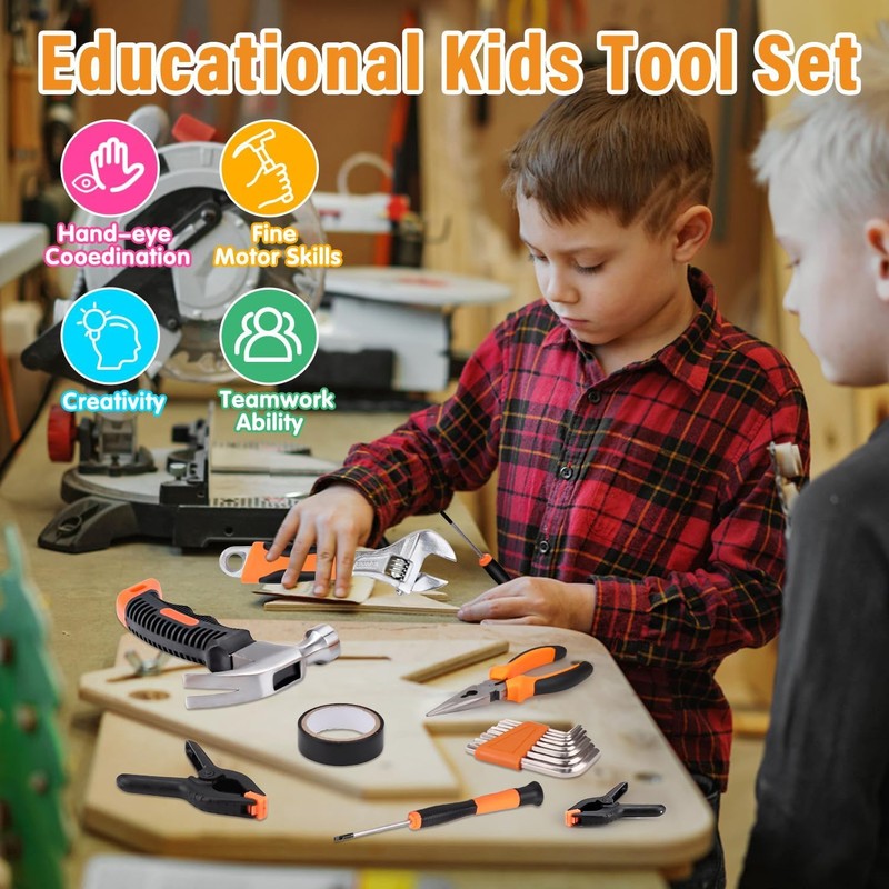 Basytodio 27-Piece Kids Tool Set Real with Storage Tool Bag