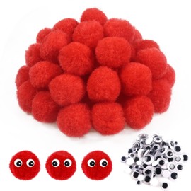 TOAOB 50pcs 1.18 Inch Pom Poms Red Craft Pom Poms Large Fuzzy Pompoms Balls with Googly Eyes for DIY Arts and Crafts Projects Home Decorations